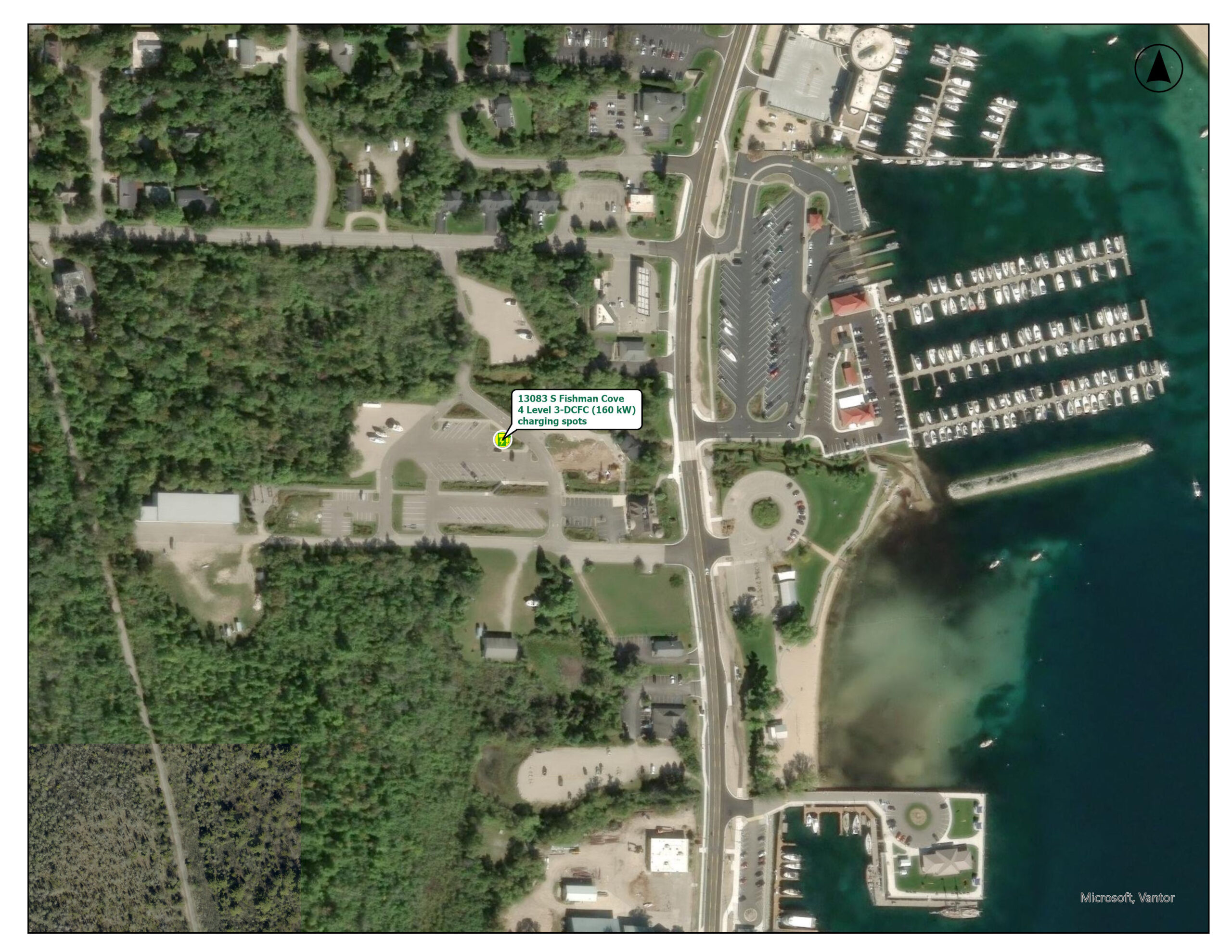 Map of TCLP electric vehicle charging stations near West Grand Traverse Bay